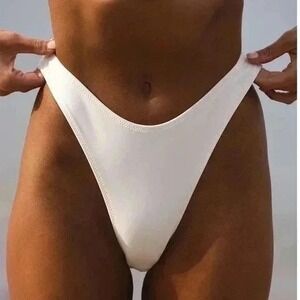 Lulus Swim Thong Bikini Bottoms White Size L High Cut Beach Pool Vacation
